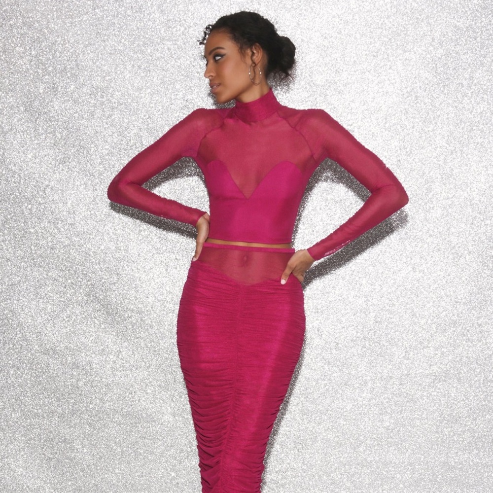 NWOT Fleur du Mal Fuchsia Sheer Crop Top - Picture 3 of 14